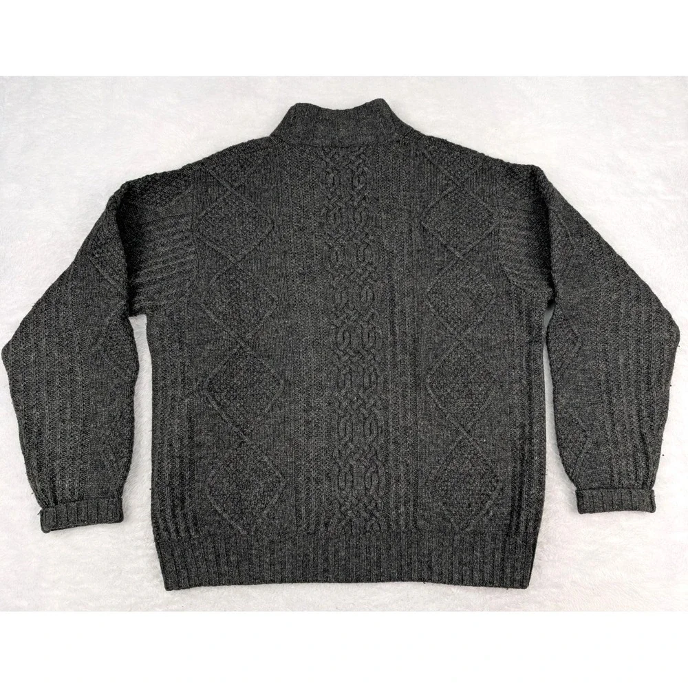Jos A‎ Bank Sweater Men's M Gray 1/4 Zip Cable Fisherman Knit Lamb's Wool Blend
